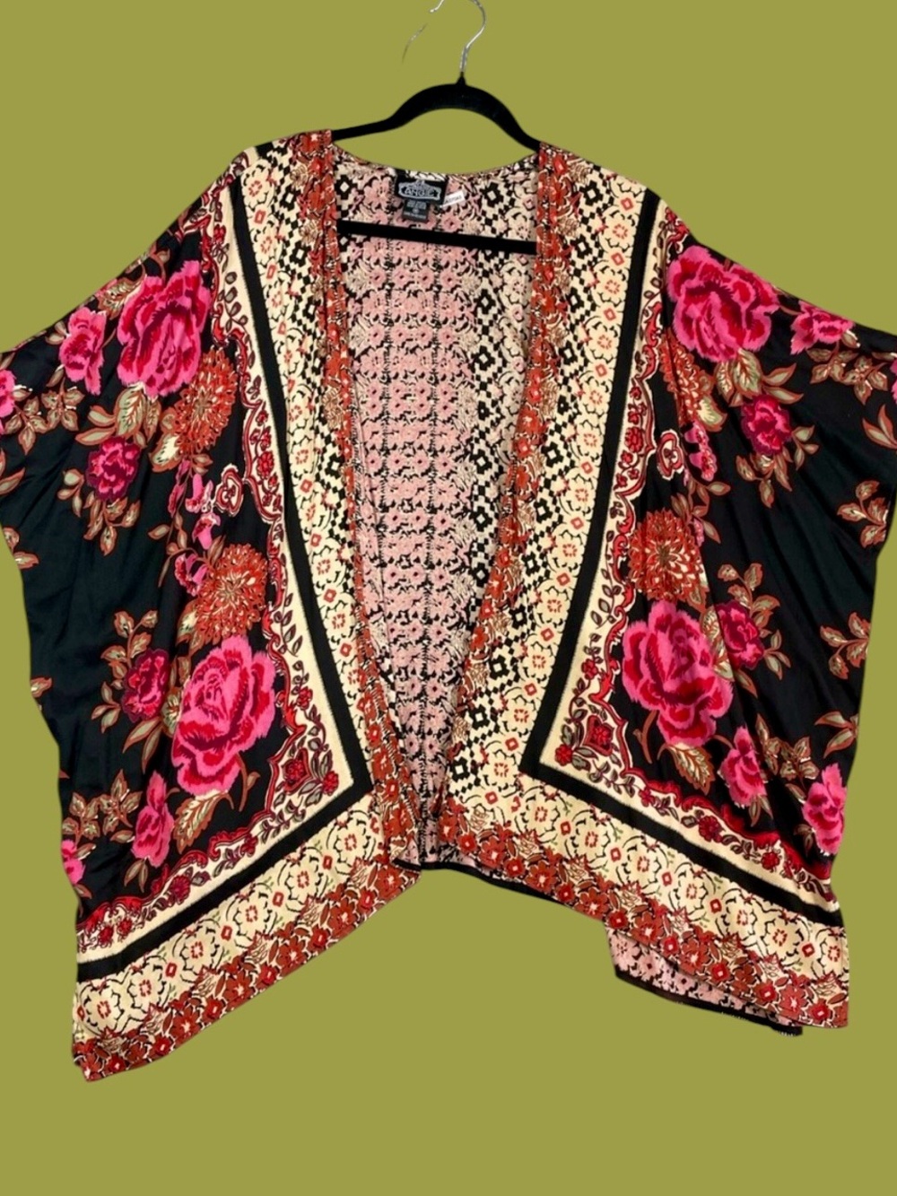 Boho Floral Open-Front Kimono Festival Cardigan - 2X/3X